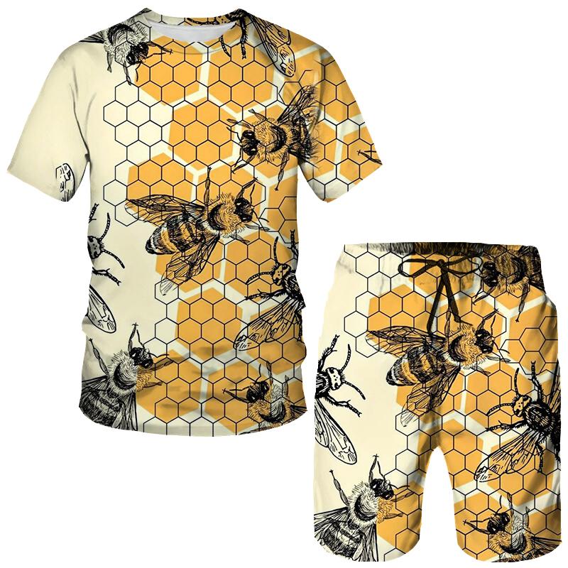 Summer Animal Bee 3D Print T-Shirts Shorts Sets Men's Tracksuits Oversized Short Sleeve T Shirt Pants Set Man Suits Clothing