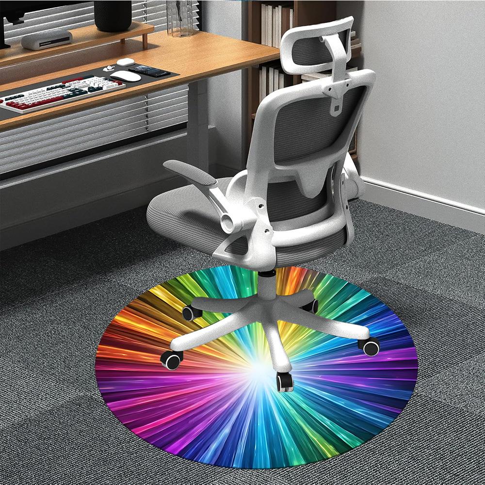 1pc Rainbow Wheel Design Carpet for Office Non-Slip, Round Carpet, Soft & Comfortable, Carpet for Office, Lightweight Round Floor Mat