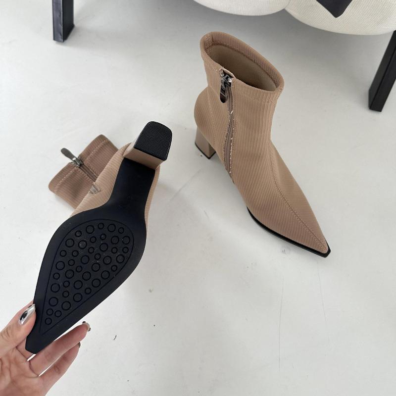 

Short boots women s autumn and winter 2025 new black suede thick heel thin boots pointed sexy high heels winter boots 39