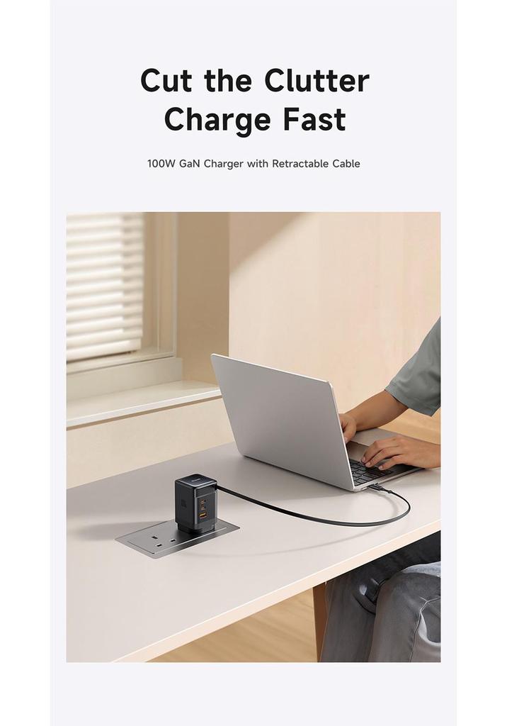 Mai Duo Duo MDD FreeGo 100W GaN USB-C Retractable Cable Fast Charger 3C1A
