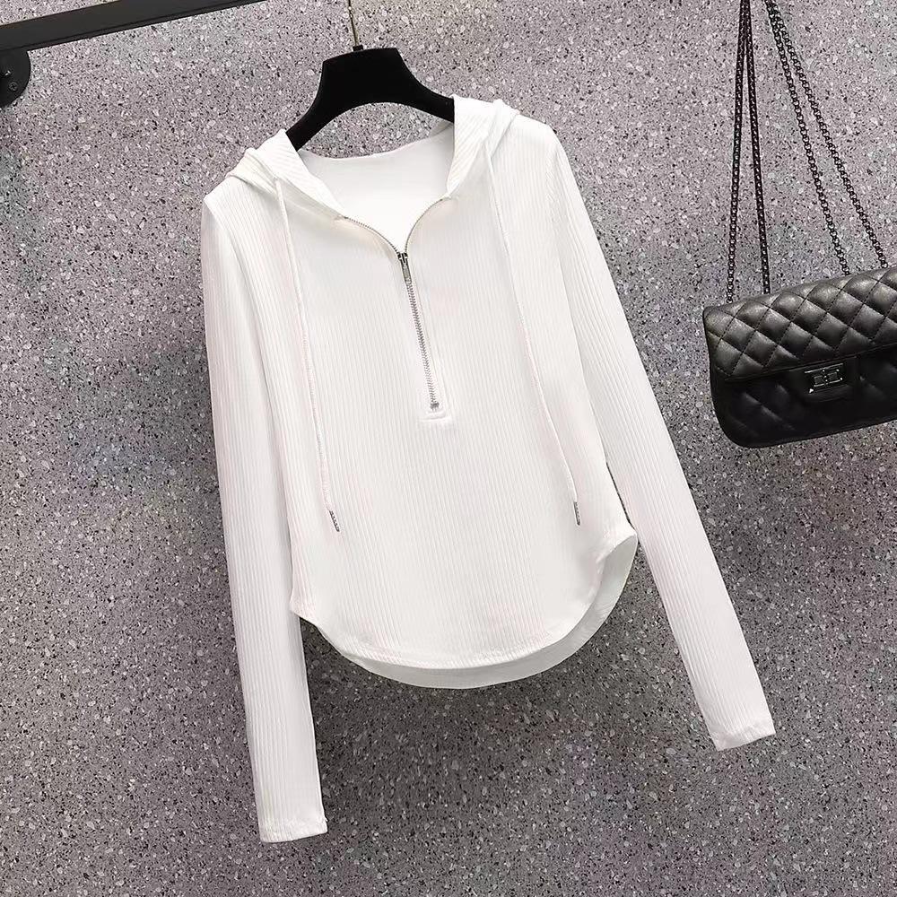 Drawstring Hooded T-shirt for Women In Autumn New Style, Loose and Slim and Versatile Design Base Top