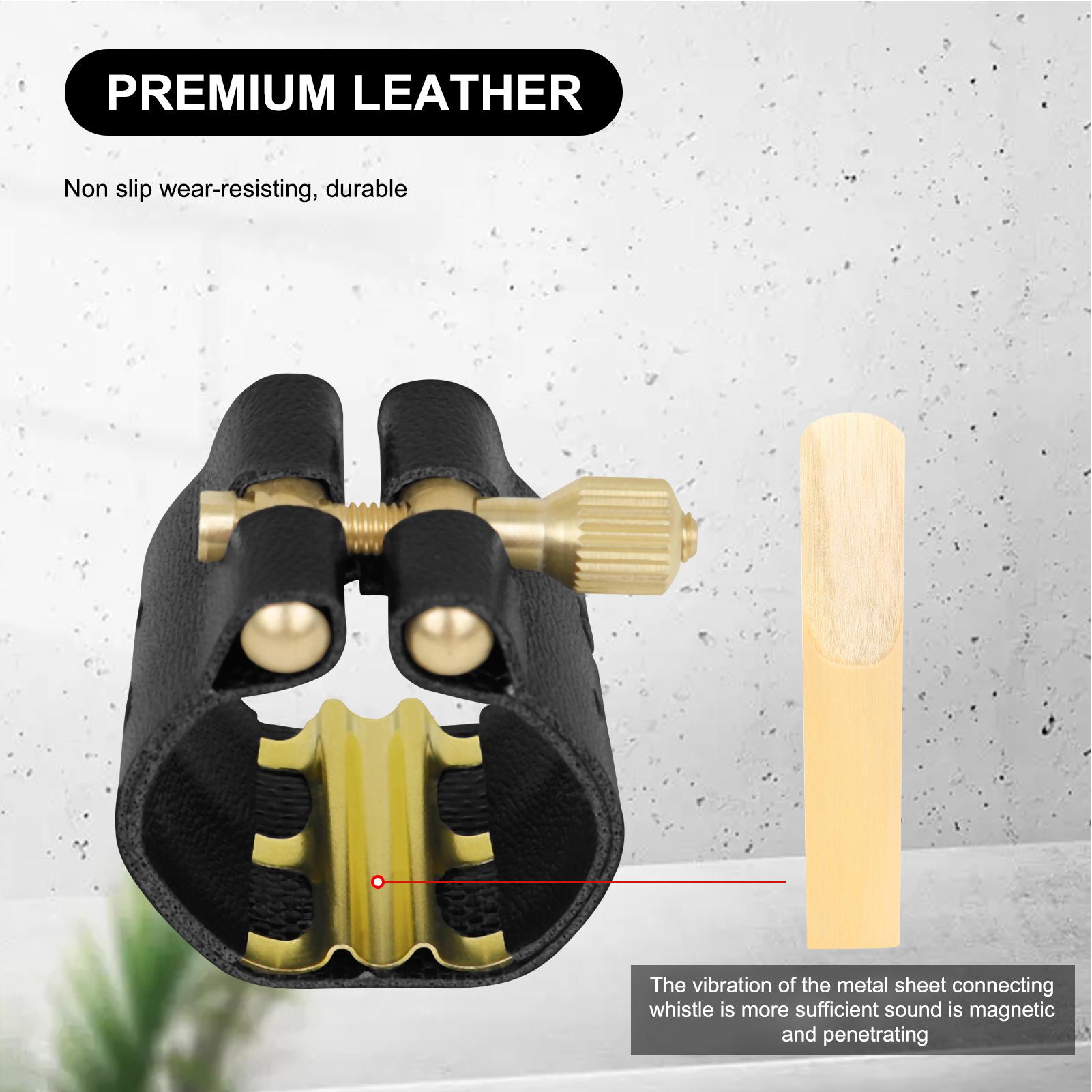 

Металлическая пряжка для саксофона, кожаный зажим + колпачок, одинарный медный винт для регулировки, лигатура для саксофона, компактная и прочная лигатура JS04 clarinet чёрный