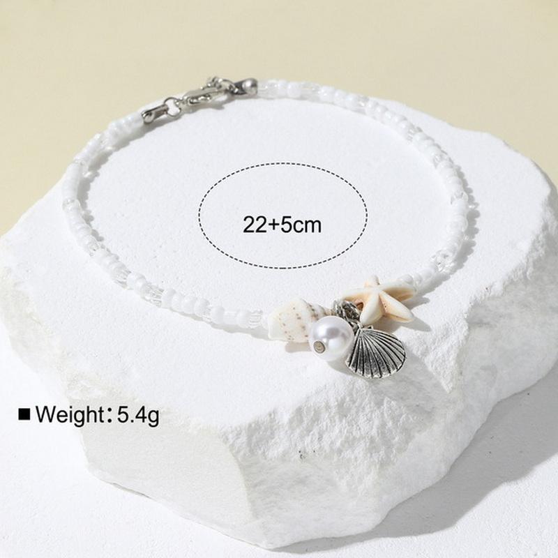 Бохо Браслет Ракушка Морская Звезда Браслеты на Лодыжку для Женщин Милые Регулируемые Ракушка Рисовые Бусины Браслеты на Лодыжку Девочки Летний Нательный Пляжный Браслет