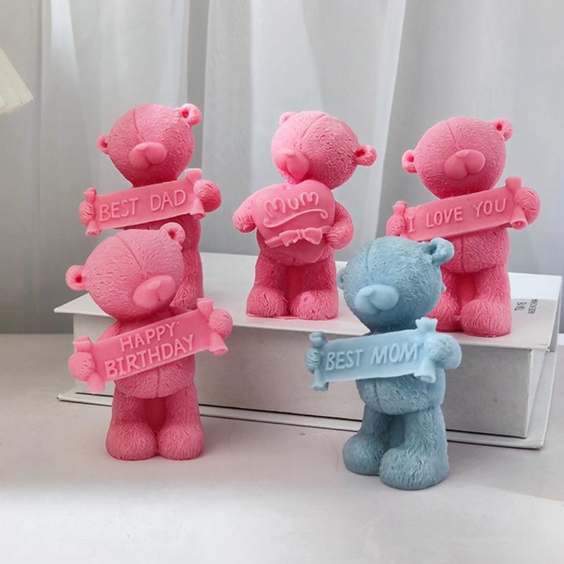 3D Slogan Bear Shaped Candle Silicone Mold for DIY Hand-made Candle Ornaments Mould Handicrafts Making Tool Baking Mold