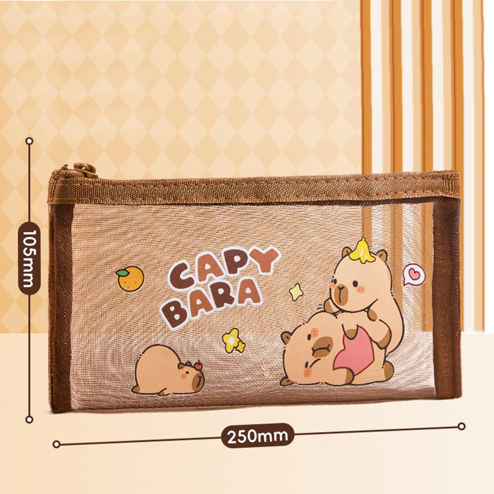 

Cartoon Mesh Capybara Cosmetic Bag Large Capacity Transparent Pencil Bag Case Portable Travel Organizer Stationery Storage Pouch