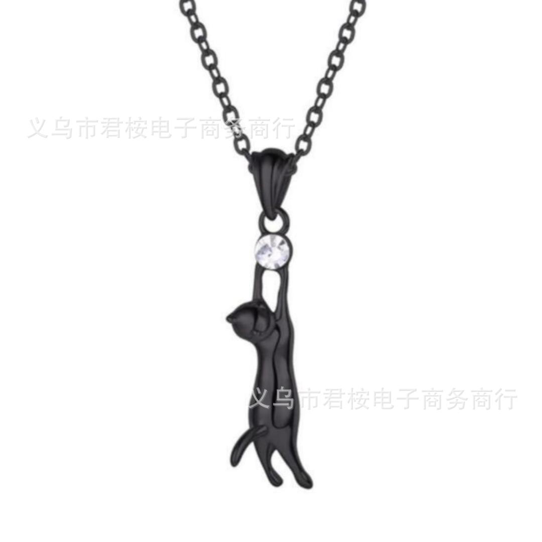 

Cute Funny Inlay Zircon Naughty Jumping Little Black Cat Animal Pendant Necklace Earrings for Women Creative Kitten Jewelry Gift