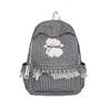 Schoolbag Small Fresh Lace Edge Backpack Female Elementary School Student Cartoon Plaid Versatile School Bag Junior High School Student Cute Girl Back