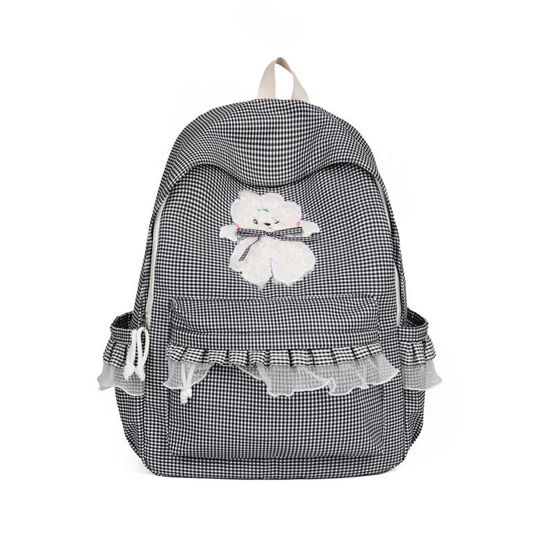 Schoolbag Small Fresh Lace Edge Backpack Female Elementary School Student Cartoon Plaid Versatile School Bag Junior High School Student Cute Girl Back