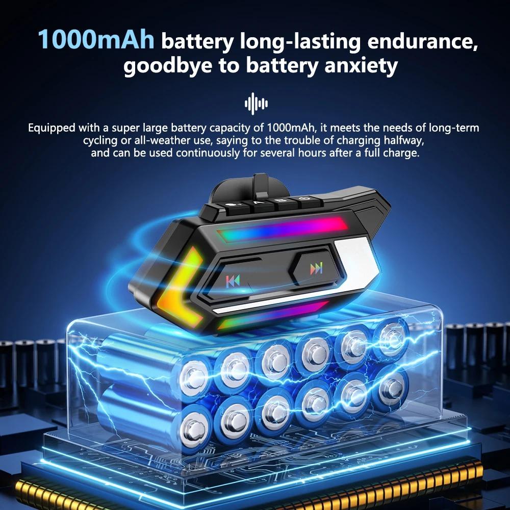 C10 RGB Flash Colour Light Motorcycle Helmet Headset 1000mAh BT5.4 Waterproof Wireless Headphone with Micrphone Earphone Motorcycle Accessories