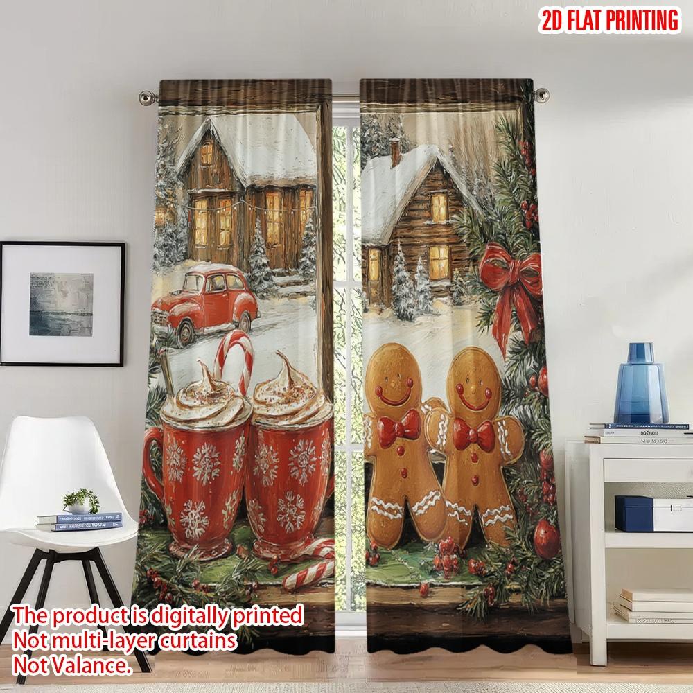 

2pcs 2D flat printing Merry Christmas Curtains Cozy Christmas Scene Digital Printed Polyester Drapes Festive Curtains Perfect 100*130 Rod Pocket 1pcs