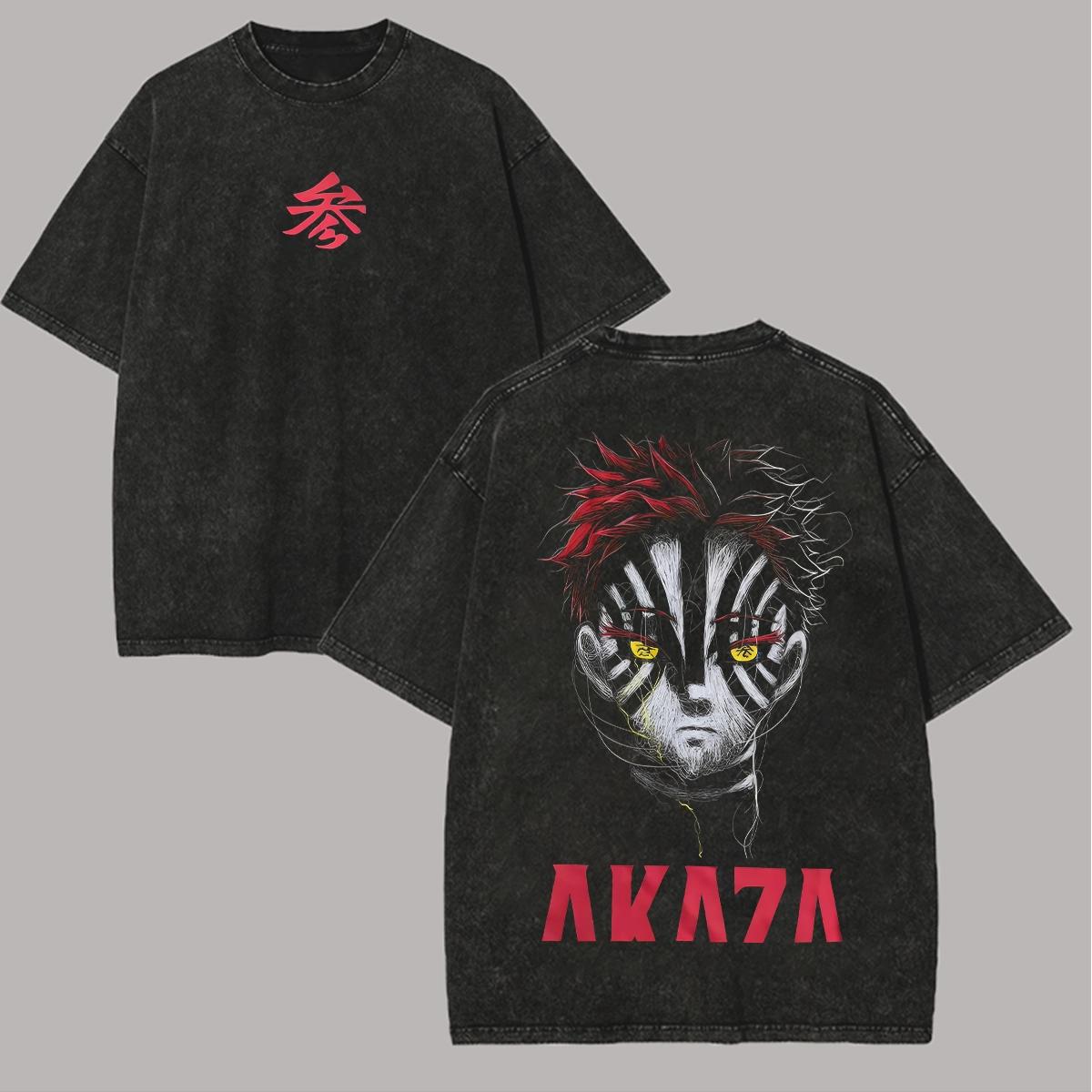

Akaza Demon Slayer Manga T-shirt Vintage Washed Oversized T Shirt Men Women Clothing Casual Pure Cotton Soft Short Sleeve Tee S чёрный