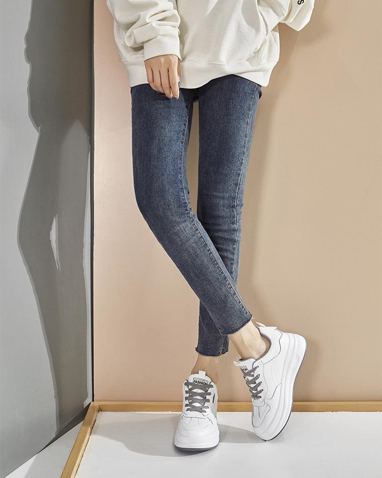 Women's 2021 Spring White Leather Platform Shoes – Height-Enhancing Casual Style
