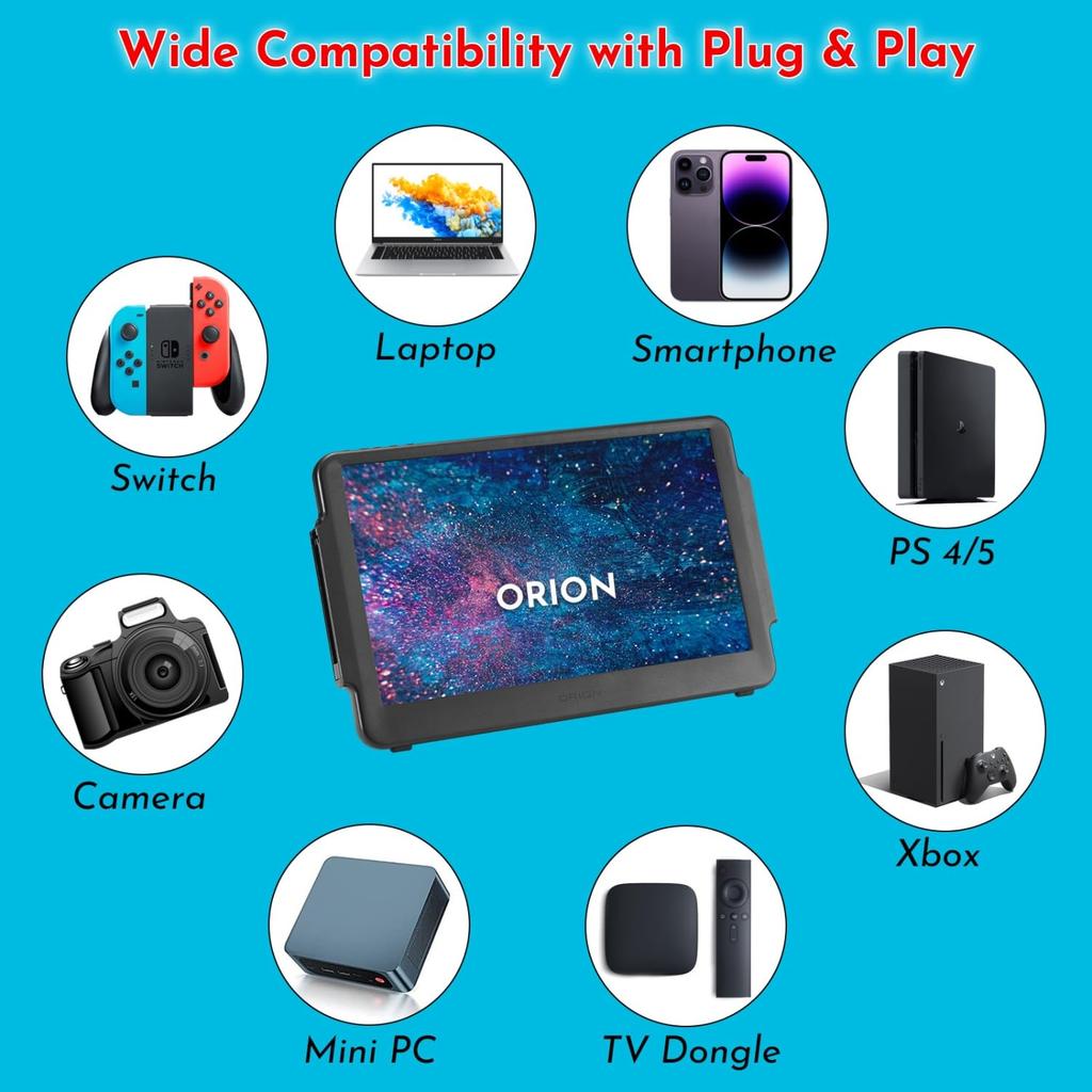 ORION by HD IPS Gaming-Monitor mit Speicher für Nintendo Switch-Konsole, kompatibel mit DVD, USB, HDMI, tragbarer Gaming-Monitor mit zweitem Aufwärtsschalter, 11,6 Zoll