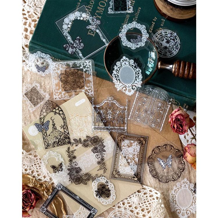 30PCS/Pack PET Lace Stickers Pack White and Black Theme Sticker for Scrapbooking Diary Decoration
