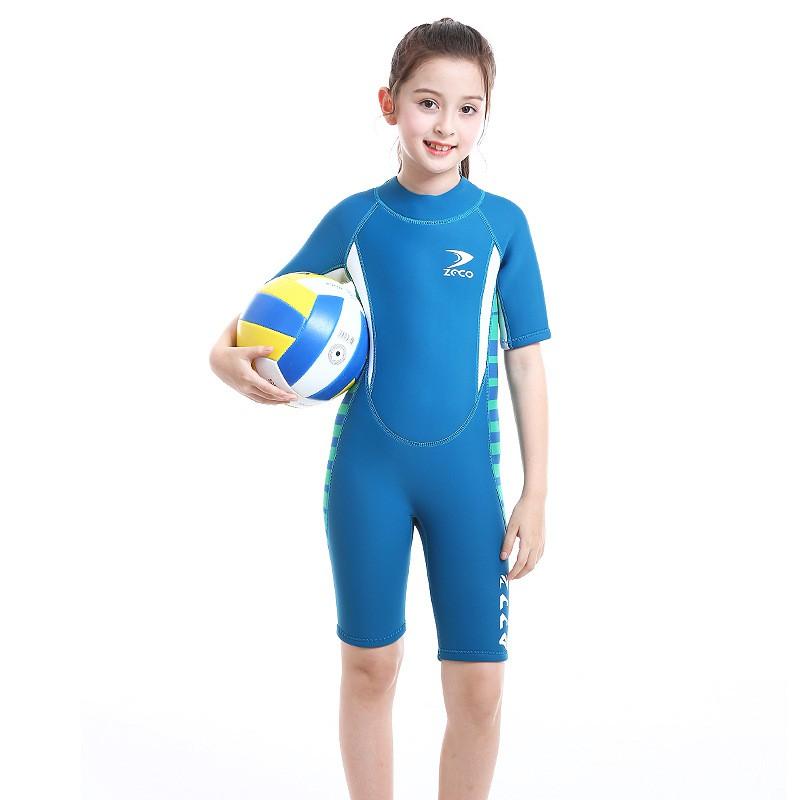 2.5mm Neoprene Kids Full Wetsuit Short Sleeve Girls Diving Swimming Snorkeling Warm UV Protection Water Sports