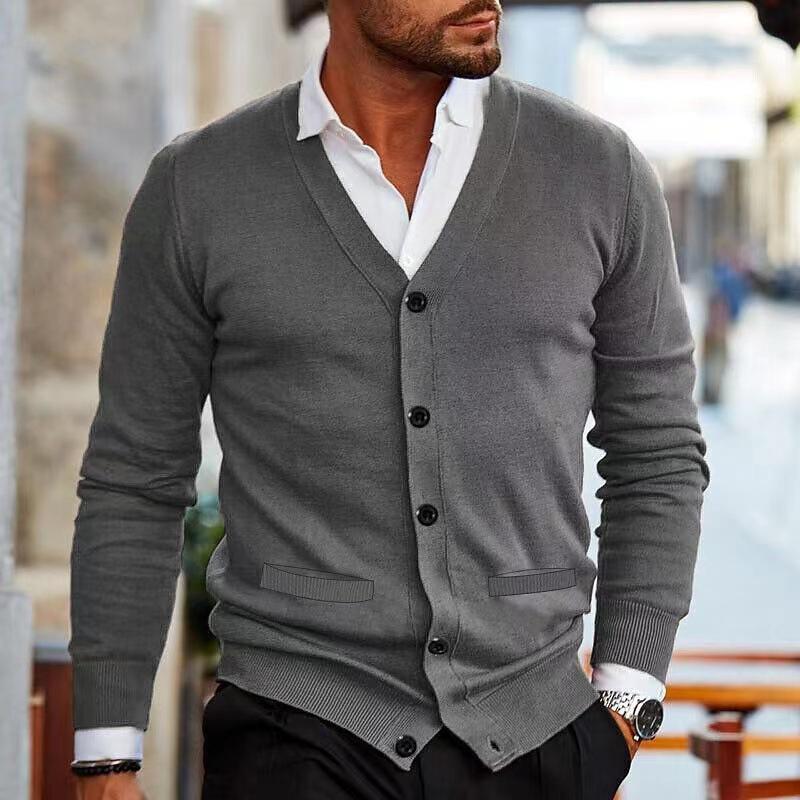 Men S V Neck Long Sleeve Slim Fit Knit Cardigan Sweater