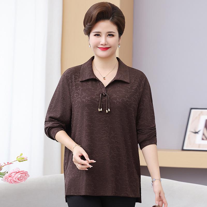 

2025 Осень Женская футболка большого размера свободного кроя - Стильный топ, скрывающий живот, для мам 7XL кофейный