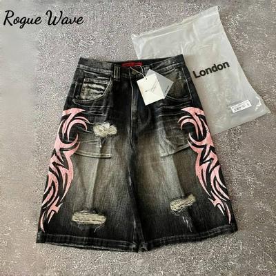 RogueWave Streetwear Y2K Populari Scurți Denim Design Franjuri Scurți Vintage Bărbat Modă Hip Hop Harajuku Punk Talie Înaltă Pantaloni cu Picior Larg