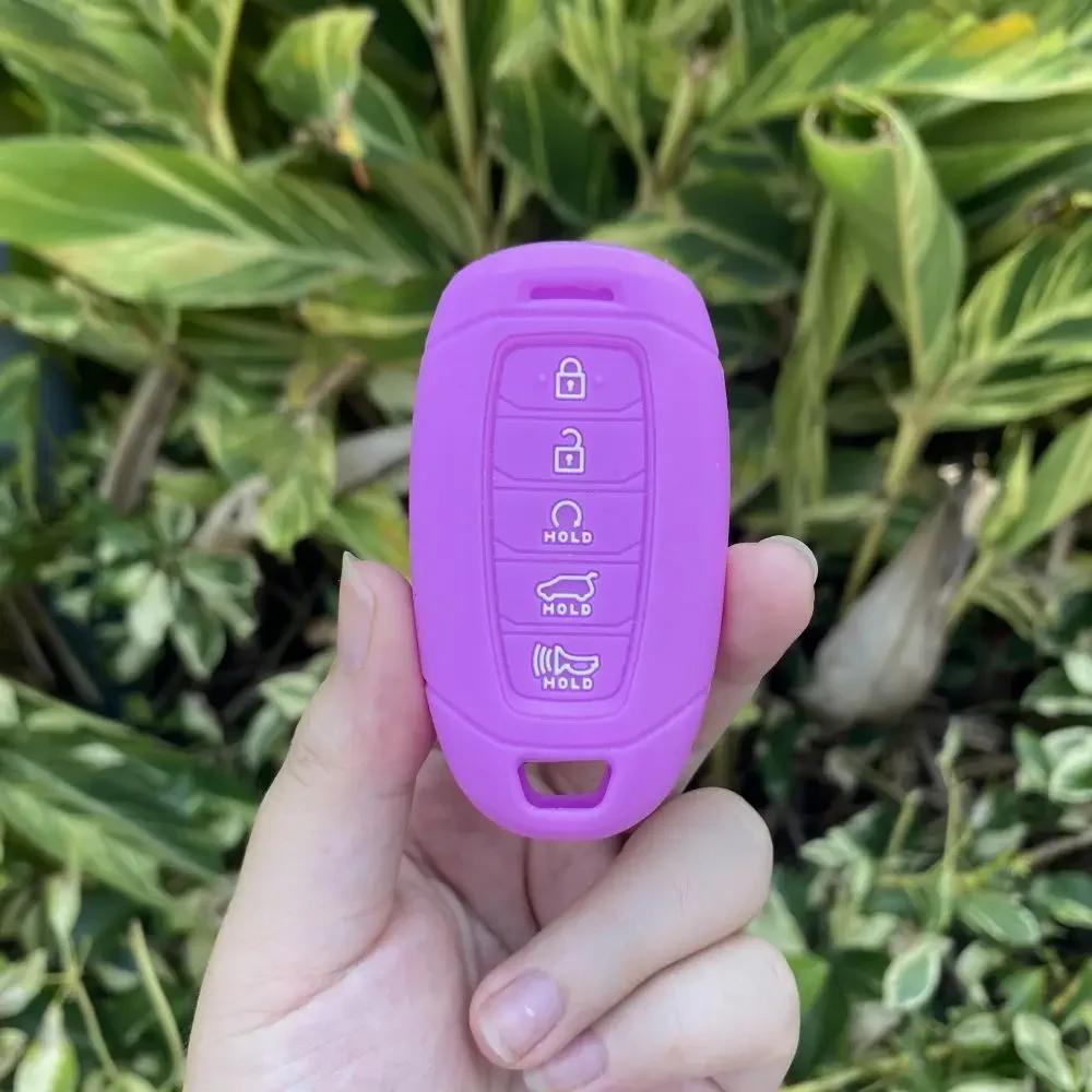 For Hyundai Palisade Ix35 Tucson Accent Santa Fe Solaris ELANTRA Azera 5 Button Silicone Car Key Cover Case Keychain Accessories