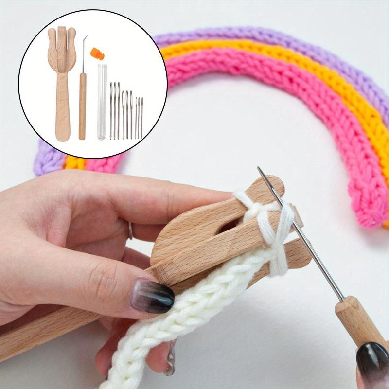 Knitting Fork Handle and 9 Big Eye Kit Knitting Knitters Eye Jewelry Wooden Fork Weaver Knitter Needle Kit