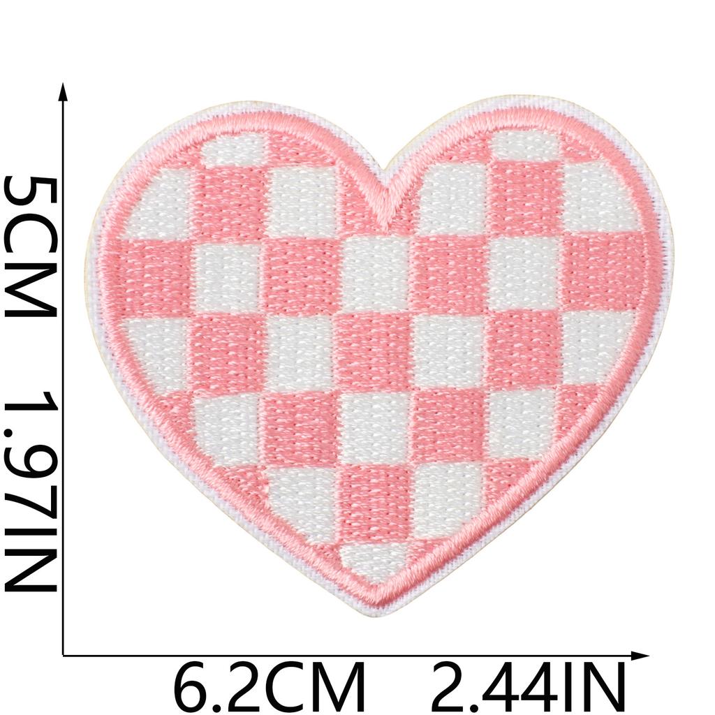 Grid Love Shape Embroidery Cloth Sticker Repair Subsidy Ironing Clothes Hole Patch Bag Shoes And Hats Cute Decorative Sticker