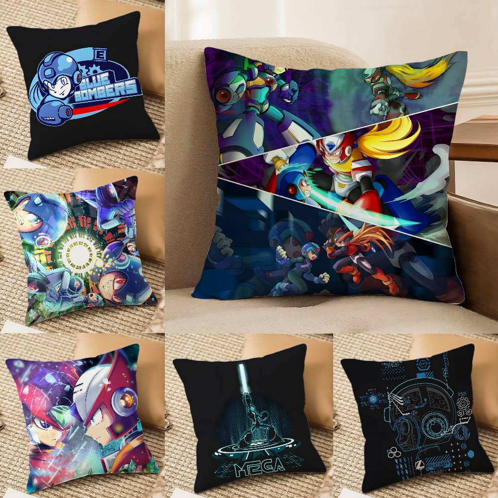 Mega Man Anime Game Pillow Case Silky Elegant Comfort Sofa Bed Invisible Zipper Beach Pillowcase