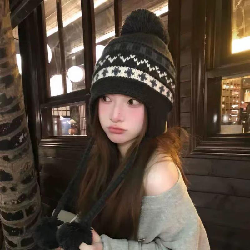 Women's Fashion Fair Isle Wool Couple Beanie Winter Warm Ear Protection Cold Hat