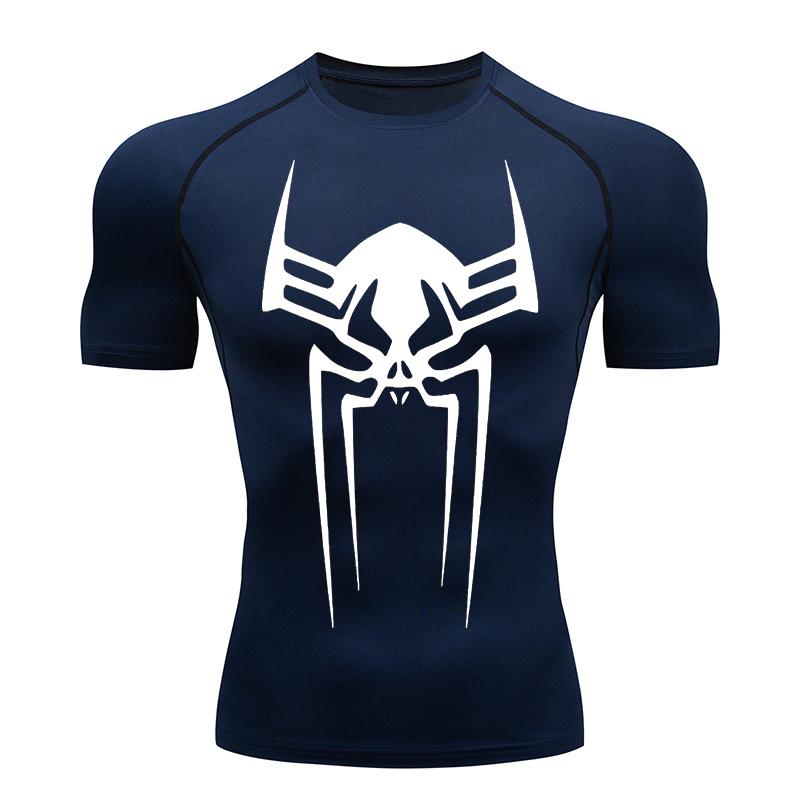 Spider Print Gym Workout Rash Guard for Men Athletic Quick Dry Stretchy Compression Shirts Undershirts Baselayers Tshirts Tops