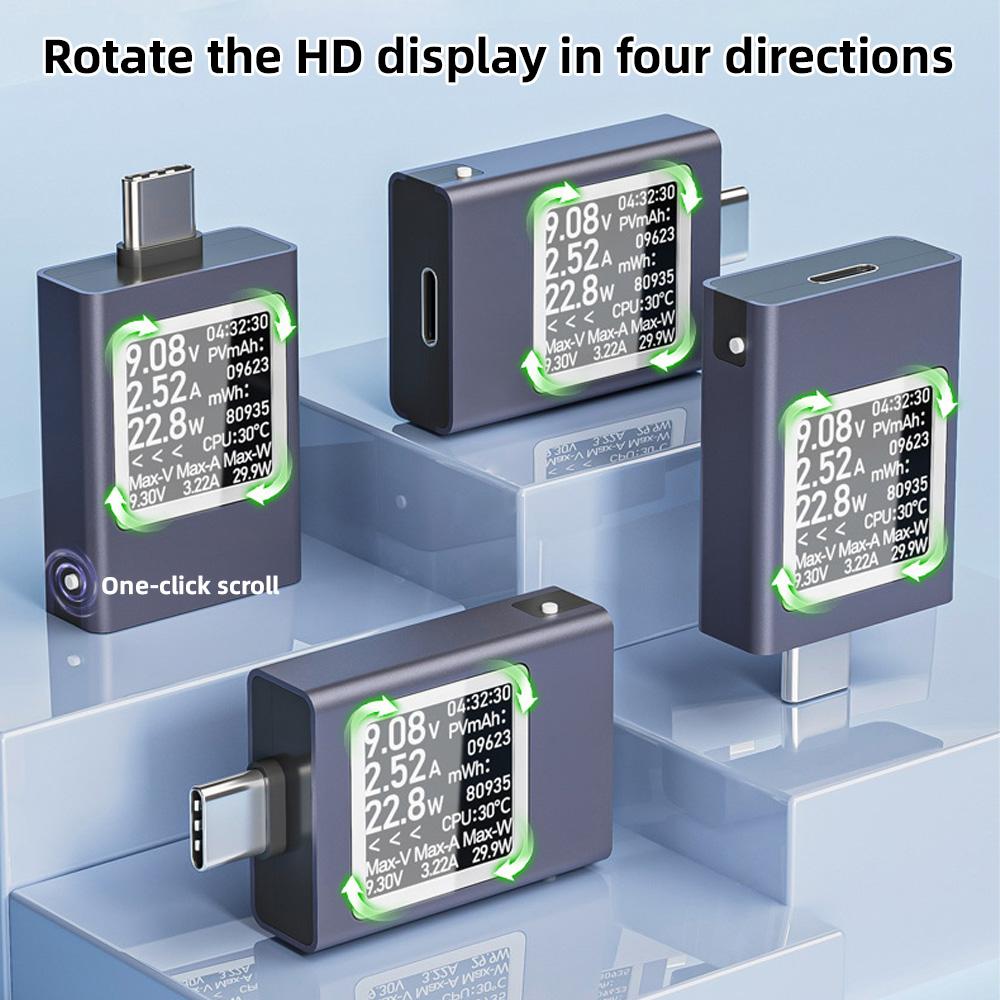 Type C Tester Charger Power Meter DC Digital Voltmeter 360 Degree Rotating Display Energy Saving Accurate Measurement