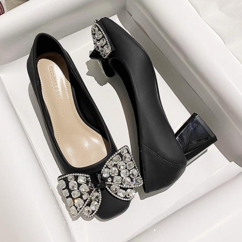 Mode Herbst Neue Einzelne Schuhe Damen Mode Runde Spitze Flacher Ausschnitt Diamant Schmetterlingsknoten Slipper Absatz Niedrige Schuhe