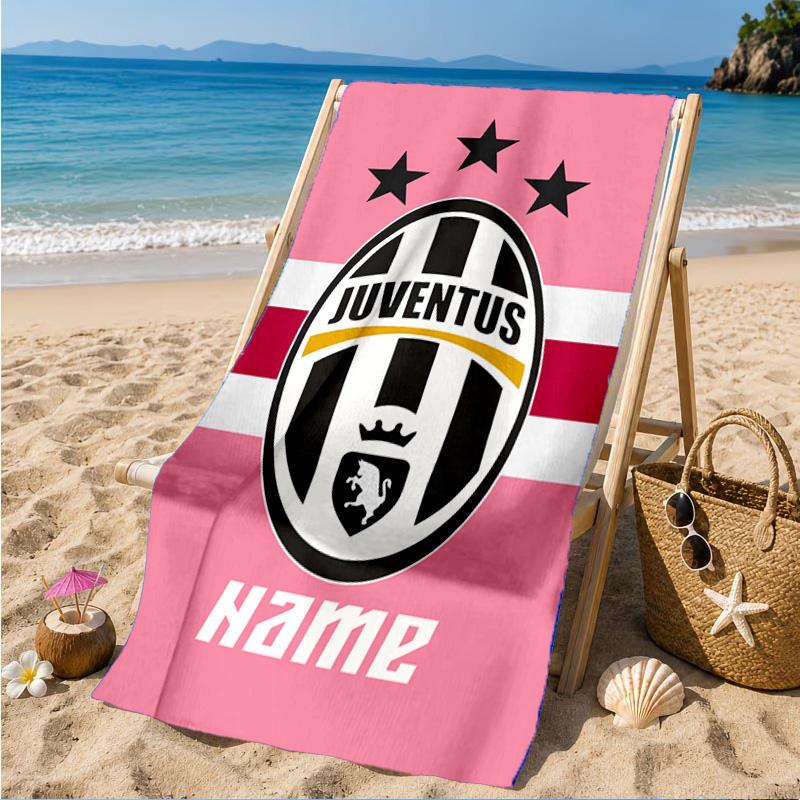 Custom Name Beach Towel Juventus Team Crest Microfiber Beach Towel, Lightweight for Summer Travel, Swimming Pool Fan Birthday Gift