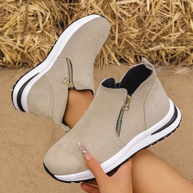 

Модные женские повседневные замшевые кроссовки до щиколотки, легкие нескользящие туфли на платформе для ходьбы, женские удобные модные спортивные туфли на двойной молнии 36 бежевый