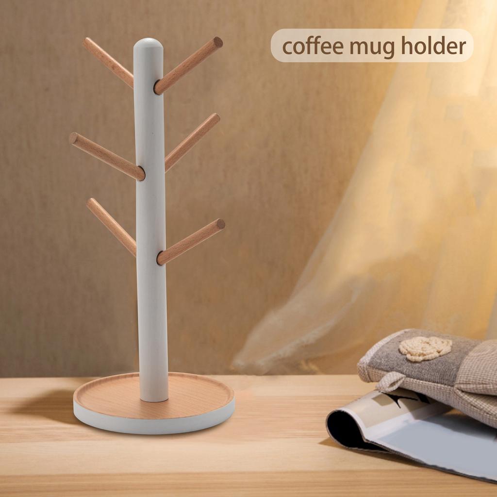 Holzbecher Aufhänge-Display-Ständer Getränkegeschirr-Regal mit 6 Haken Baumform Holz Kaffee-Tee-Tassen-Aufbewahrungs-Halter-Ständer