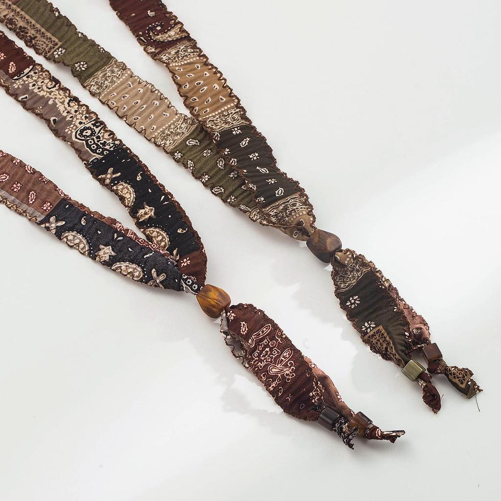 Autumn Winter Retro Silk Scarf Necklace - Stylish Maillard Handmade Fabric Pendant
