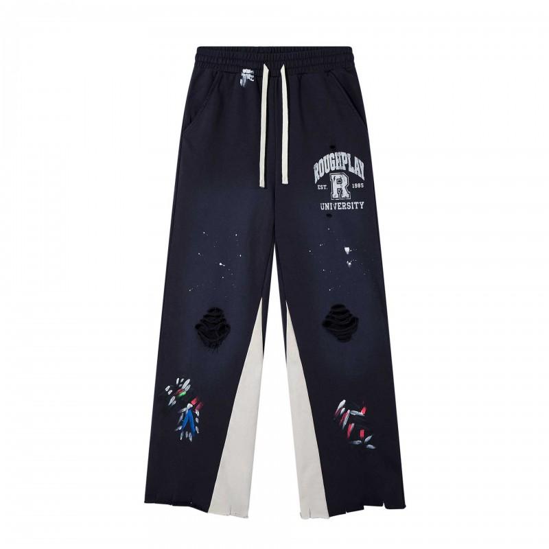 Roughplay Streetwear Pants Mens Loose Fit Distressed Washed Drawstring Trousers