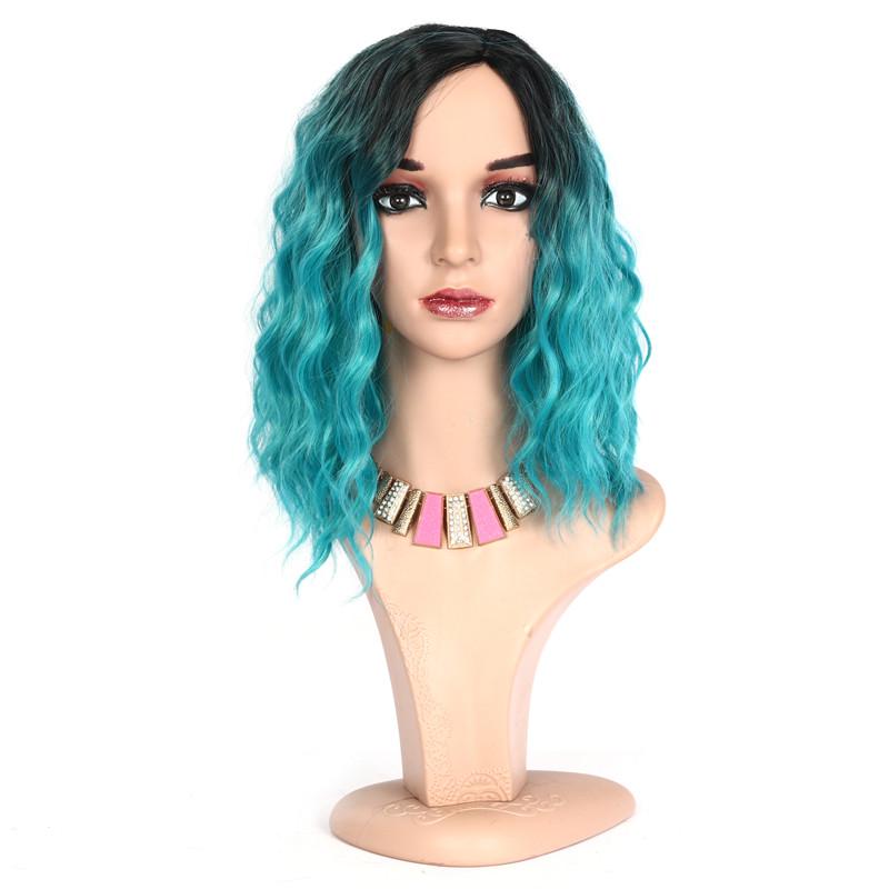

Косплей Волна Градиент Цвета Вьющиеся Волосы Женщины Парики Короткие Парики None циан