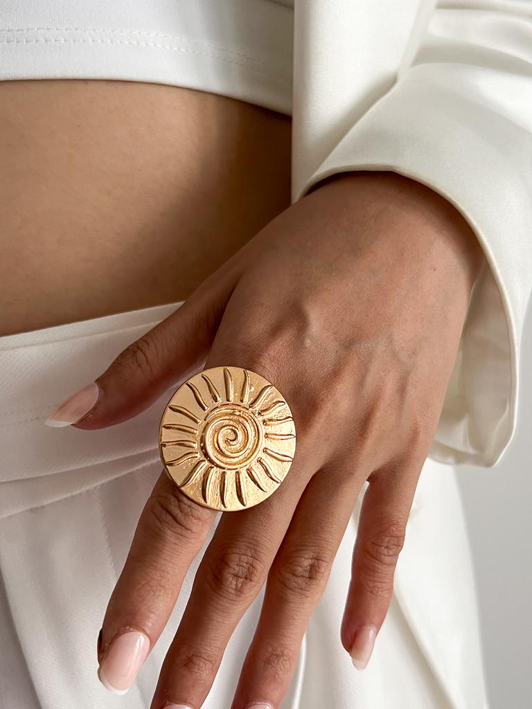 SHIXIN Creative Design Gold Color Large Flower Open Ring for Women Exaggerated Geometric Chunky Adjustable Ring New Year Jewelry