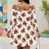 Women Plus Size White Floral Printed Cold Shoulder Long Sleeve Dress