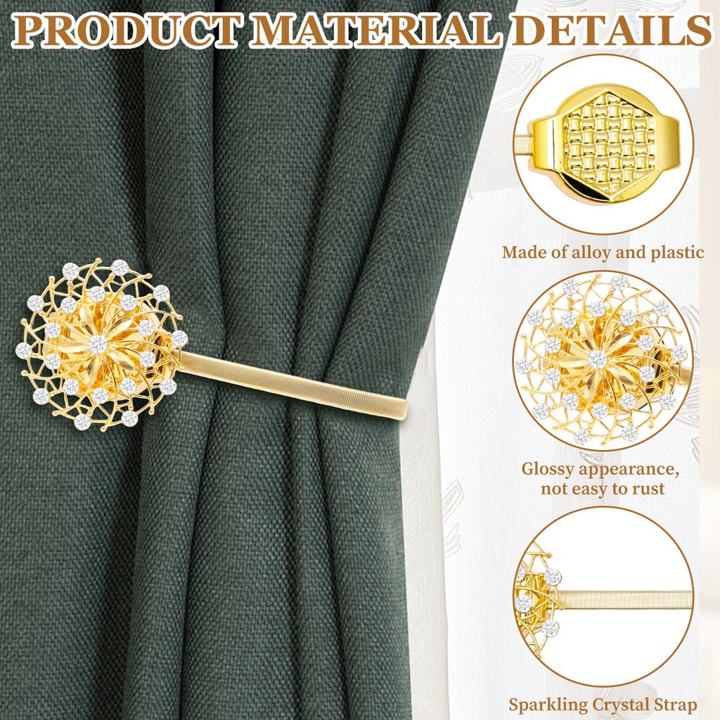 6/4Pcs Magnetic Curtain Tiebacks Sparkling Window Drapery Clips Drapery Buckles with Spring Wire for Home Hotel Office Decor
