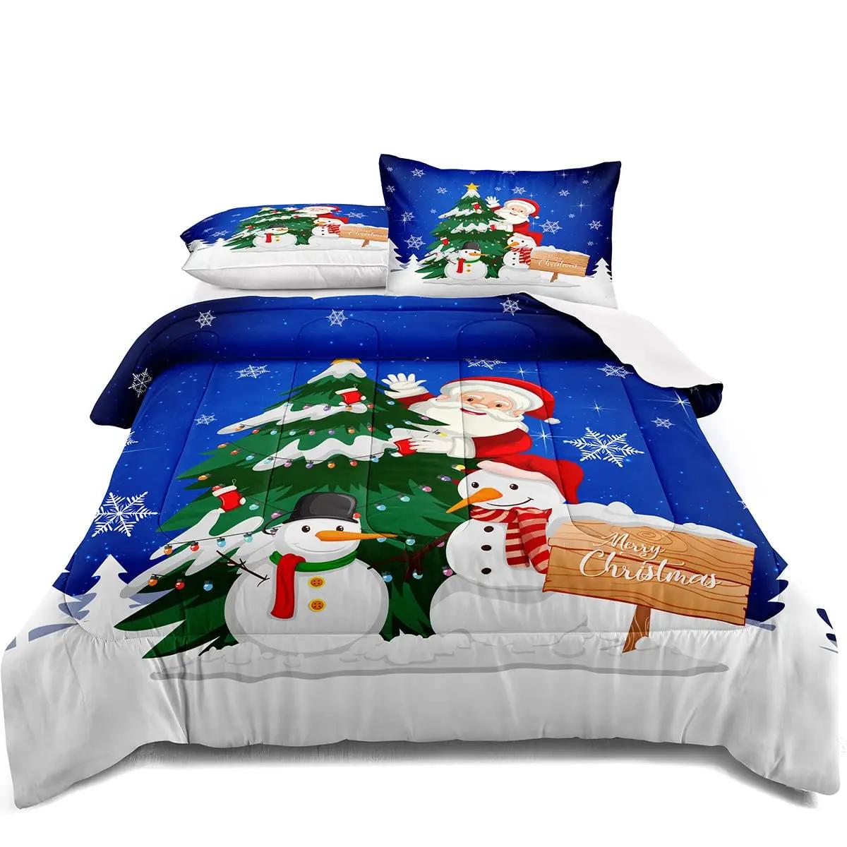 Рождественский пододеяльник Зимний сезон Снеговик Рождественская елка Сани Санта Луна Подарочные коробки Снег и звезды Украшение комнаты Дети 70x133cm 2pcs