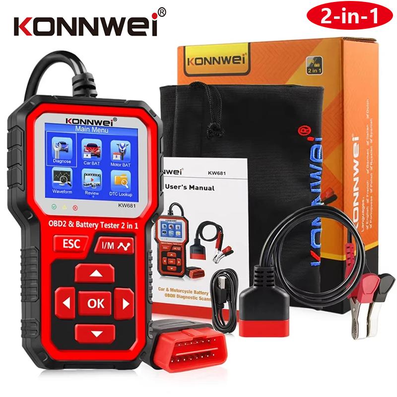 KONNWEI KW681 Car OBD2 Scanner Battery Tester 2in1 6V 12V Clear Trouble Codes Read Data Stream Freeze Frame Car Diagnostic Tools KONNWEI KW681