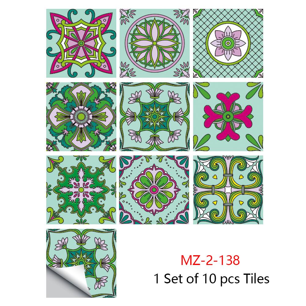 10 st Grön Blommor Prydnad Hård Keramik Väggdekal Kök Hem Renovering Väggdekaler Glänsande Yta PVC-plattor Konst väggmålning