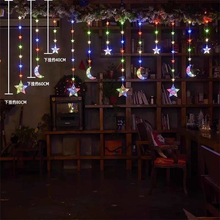 3M Star Moon Fairy Curtain String Lights Outdoor Star Icicle Light Christmas Garland Fairy Light for Window Wedding Party Decor