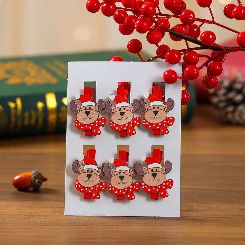 Creative Christmas Wooden Cartoon Clips for Holiday Decoration & Photo Display