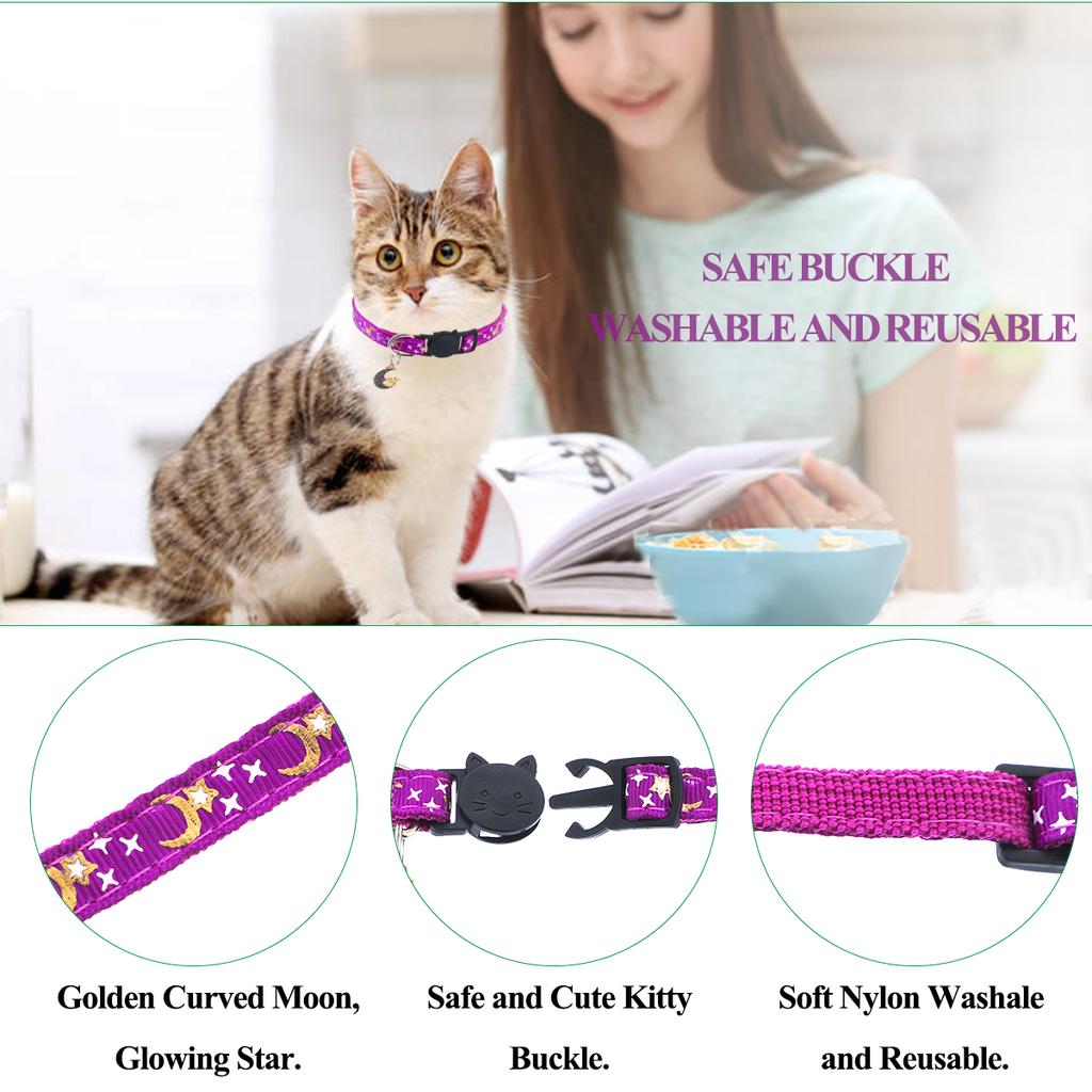 Breakaway Cats Collars With Bell Moons Stars Adjustable Kitten Collars