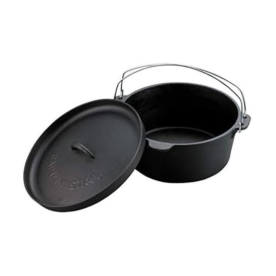 CAPTAIN STAG Dutch Oven Set, Cast Iron, No Seasoning Required, Lid Lifter and Storage Bag Included
