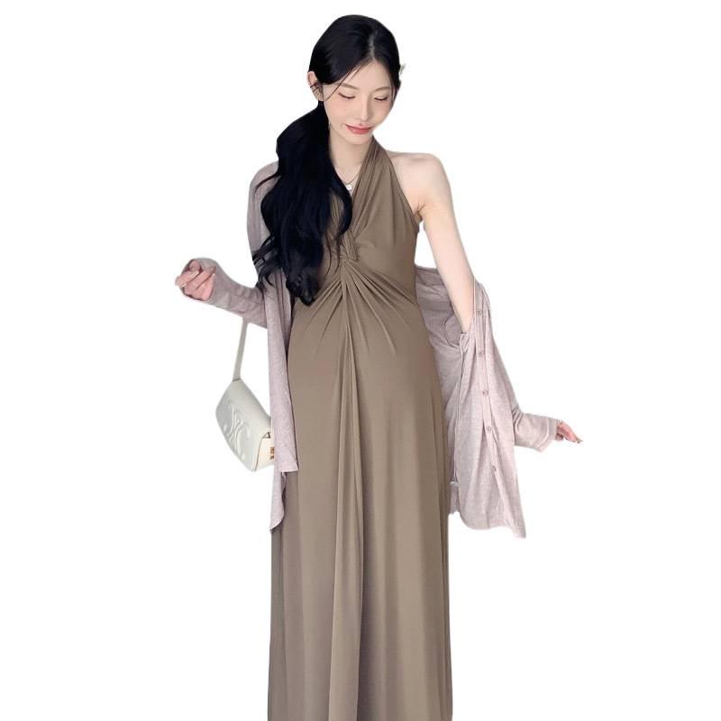 Maternity Dress Set: Spring/Summer 2026 Halter Neck Sun Protection & Slimming Design