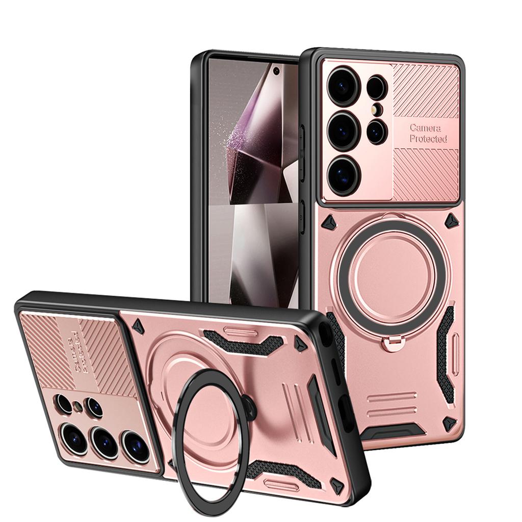 Capa Protetora de Câmera com Suporte para Samsung Galaxy S25 S24 S23 S22 S21 S20 Ultra FE Plus Para Magsafe Capa Fosca à Prova de Choque