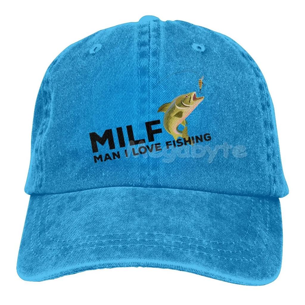 Milf Man. I Love Fishing Hat Men Women Adjustable Trucker Fashion Washed Denim Caps for Outdoor Black Baseball Cap