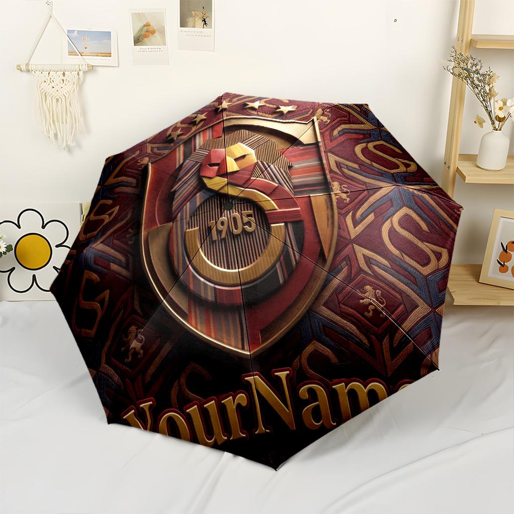 Galatasaray1 Customized Name Umbrella Portable Automatic Umbrella Folding Umbrella with 8 Ribs Lightweight Perfect for Outdoor Adventures